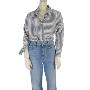 Wyeth Striped Cotton Button Down Shirt Long Sleeve Gray White Size S Minimalist